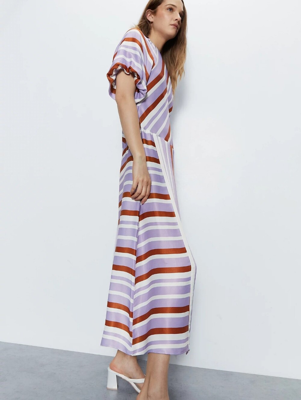 Warehouse Satin Striped Midi Dress
